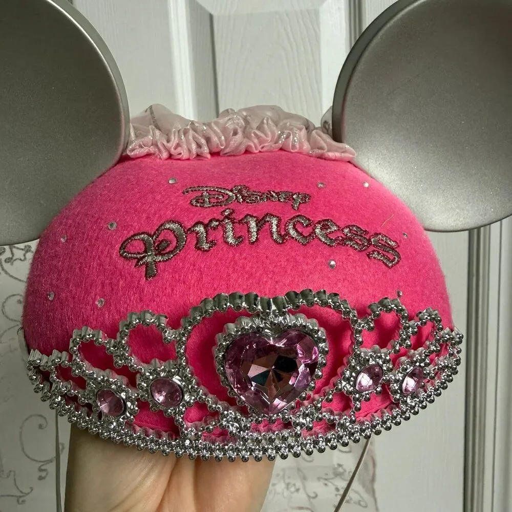 Disney Parks Minnie Mouse Ears Princess Crown Hat Pink with Veil